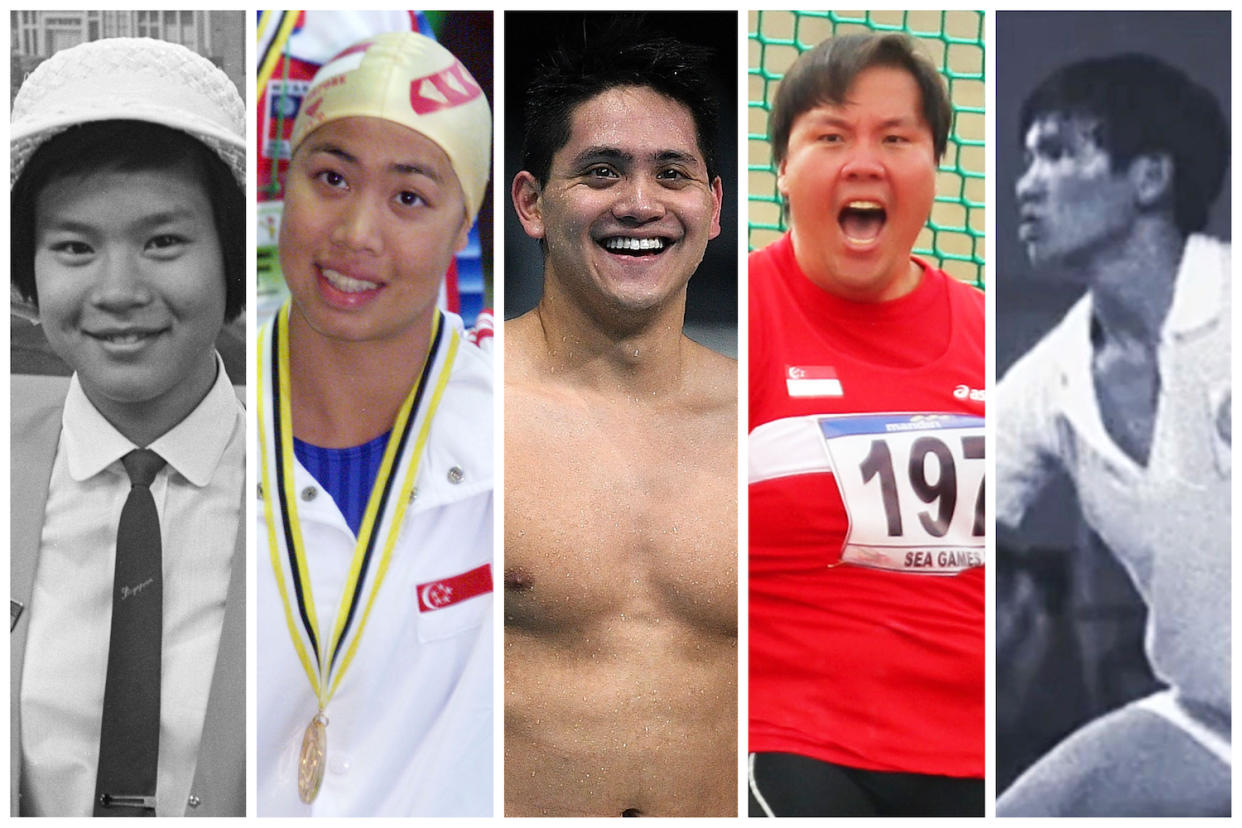 (From left): Patricia Chan, Joscelin Yeo, Joseph Schooling, James Wong and Wong Shoon Keat. (PHOTO: Getty Images, Reuters)