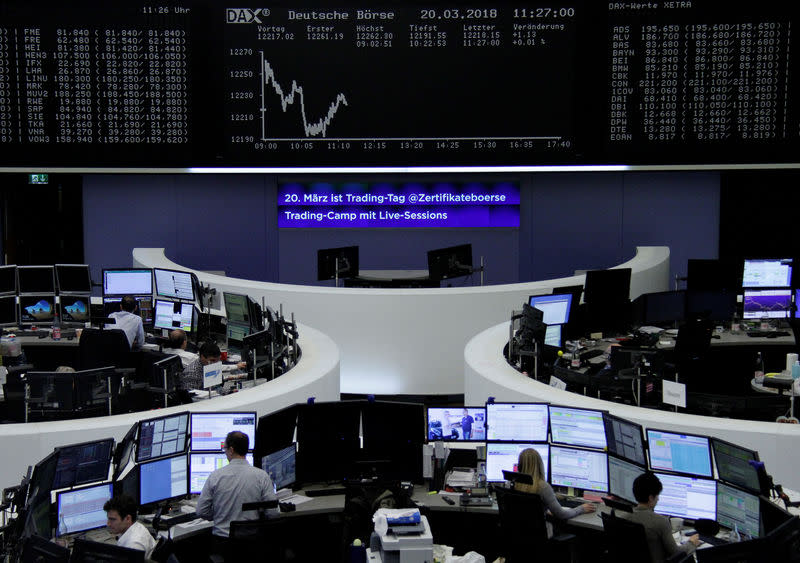 The German share price index, DAX board, is seen at the stock exchange in Frankfurt, Germany, March 20, 2018. REUTERS/Staff/Remote