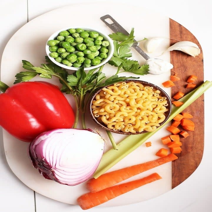 This filling dish can be served hot right away or chilled for a pasta salad that you can imagine yourself eating outside in the summer breeze.Recipe: Vegan Macaroni Salad