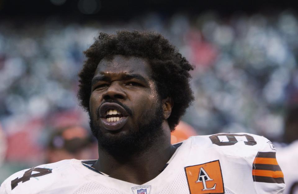 Defensive Tackle Gerard Warren of the Cleveland Browns looks on during a game against the New York Jets, Oct. 27, 2002, in East Rutherford, N.J. The Browns won 24-21.