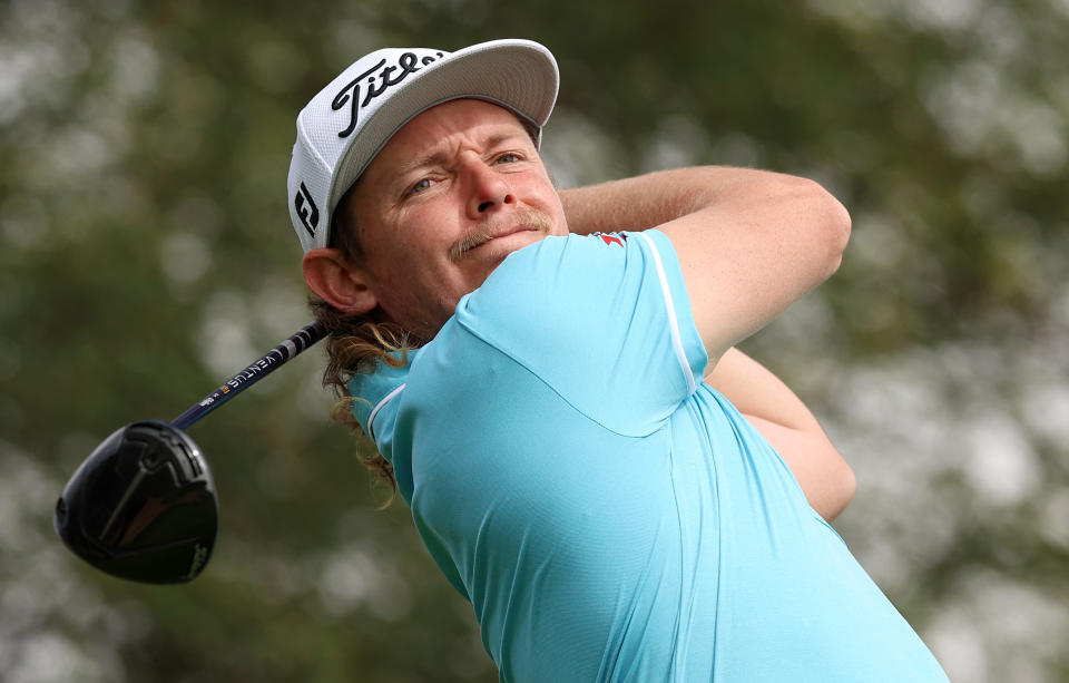 Seen here, Cameron Smith plays a tee shot during a practice round prior to the Saudi International. 