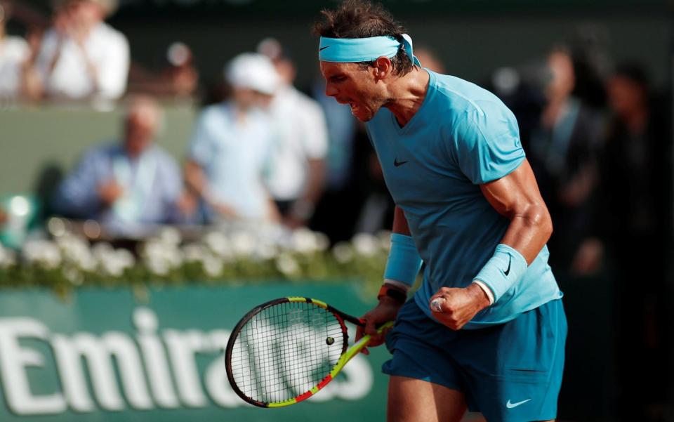 Rafael Nadal shows his delight at beating Juan Martin del Potro - REUTERS