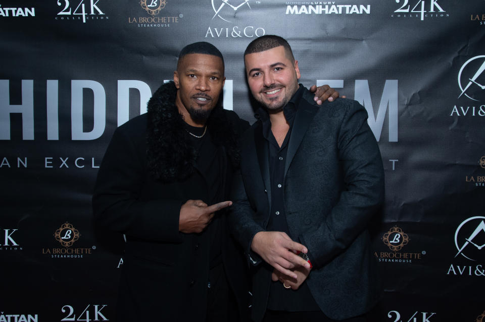 NEW YORK, NEW YORK - FEBRUARY 05: Actor Jamie Foxx and Avi Hiaeve attend the Avi & Co. and Manhattan Magazine Celebration of Rare Gems with Special Guest, Jamie Foxx on February 05, 2020 in New York City. (Photo by Mark Sagliocco/Getty Images for  Manhattan Magazine )