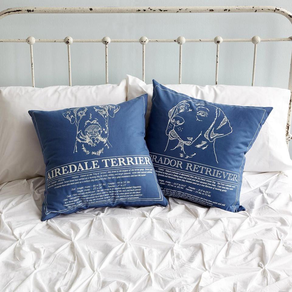 7) Dog Blueprint Pillows