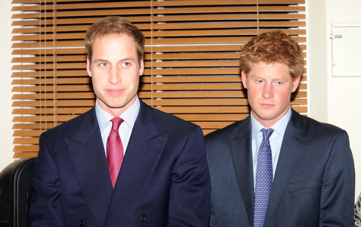 LONDON - JANUARY 08:  (NO PUBLICATION IN UK MEDIA FOR 28 DAYS) Prince William and Prince Harry attend a reception to mark the launch of the Henry Van Straubenzee Memorial Fund on January 8, 2009 in London, England. Both Prince William and Prince Harry are patrons of the charity which aims to support schools in Uganda.  (Photo by Pool/Anwar Hussein Collection/WireImage) 