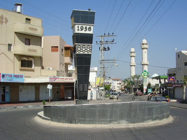 <span class="caption">A Kafr Quasim memorial.</span> <span class="attribution"><a class="link " href="https://en.wikipedia.org/wiki/File:Kafr_Quasim_Memorial,_Israel.jpg" rel="nofollow noopener" target="_blank" data-ylk="slk:Avishai Teicher via Wikimedia Commons;elm:context_link;itc:0;sec:content-canvas">Avishai Teicher via Wikimedia Commons</a></span>