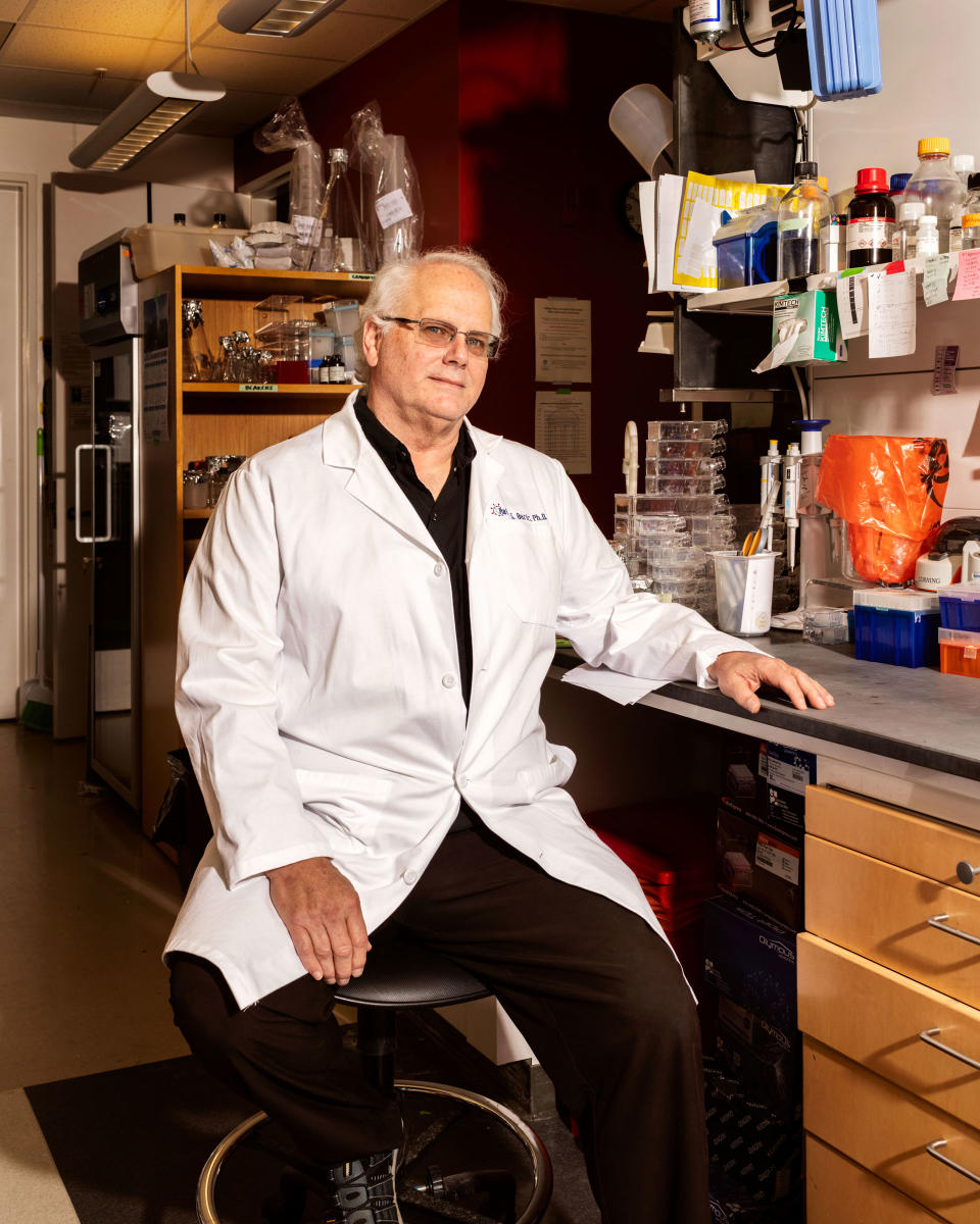 Baric surrounded by lab equipment at the University of North Carolina at Chapel Hill in April.<span class="copyright">Jeremy M. Lange for TIME</span>