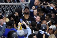 <p>Kevin Durant #35 of the Golden State Warriors celebrates after defeating the Cleveland Cavaliers 129-120 in Game 5 to win the 2017 NBA Finals at ORACLE Arena on June 12, 2017 in Oakland, California. </p>