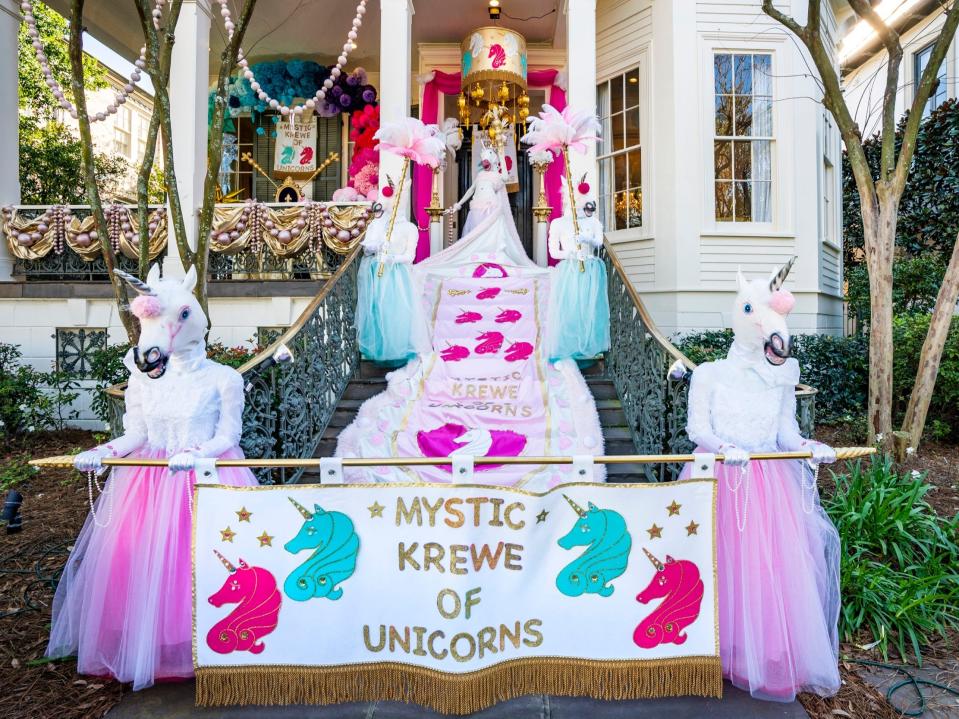 Unicorns house floats New Orleans Mardi Gras 2021