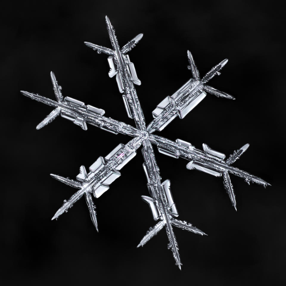 <p>All these snowflakes are photographed on the same homemade black mitten as a background. (Photo: Don Komarechka/Caters News) </p>