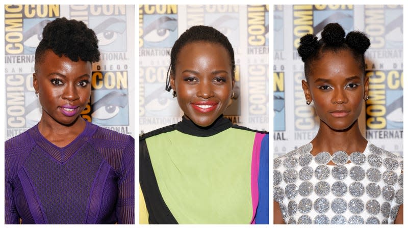 Danai Gurira, left; Lupita Nyong’o, and Letitia Wright.