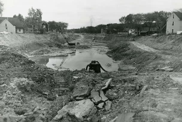 PHOTO: View of demolition at Humboldt Parkway prior to the construction of the Kensington Expressway, 1960, in Buffalo, New York. (Collection of The Buffalo History Museum)