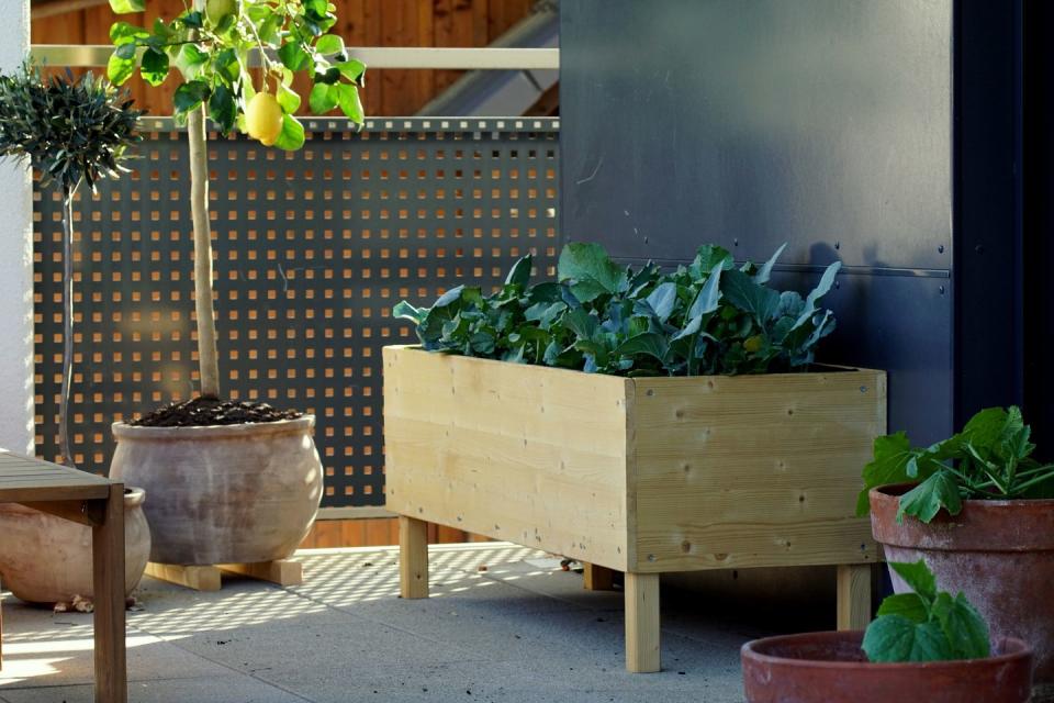 <p>You can never go wrong with a handmade wood design that's ideal for growing vegetables (think zucchini or radishes) right on your porch. </p>