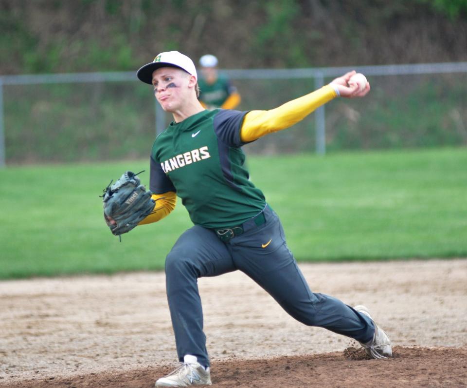 Forest Hills pitcher Chase Williamson delivers during the fifth inning of the 28th Boswell Area Jaycees High School Baseball Classic championship against North Star, April 22, in Ferrellton.