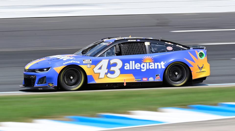 July 15, 2023; Loudon, New Hampshire, USA; NASCAR Cup Series driver Erik Jones (43) practices before qualifying for the Crayon 301 at New Hampshire Motor Speedway. Mandatory Credit: Eric Canha-USA TODAY Sports