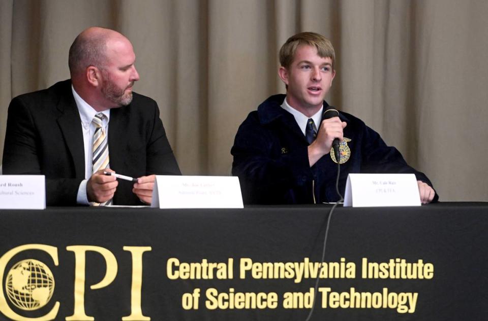 Bald Eagle Area and CPI student Cale Rice speaks during the 4th Annual Agriculture Summit hosted by Congressman Glenn “GT” Thompson on Monday, Aug. 8, 2022 at CPI.