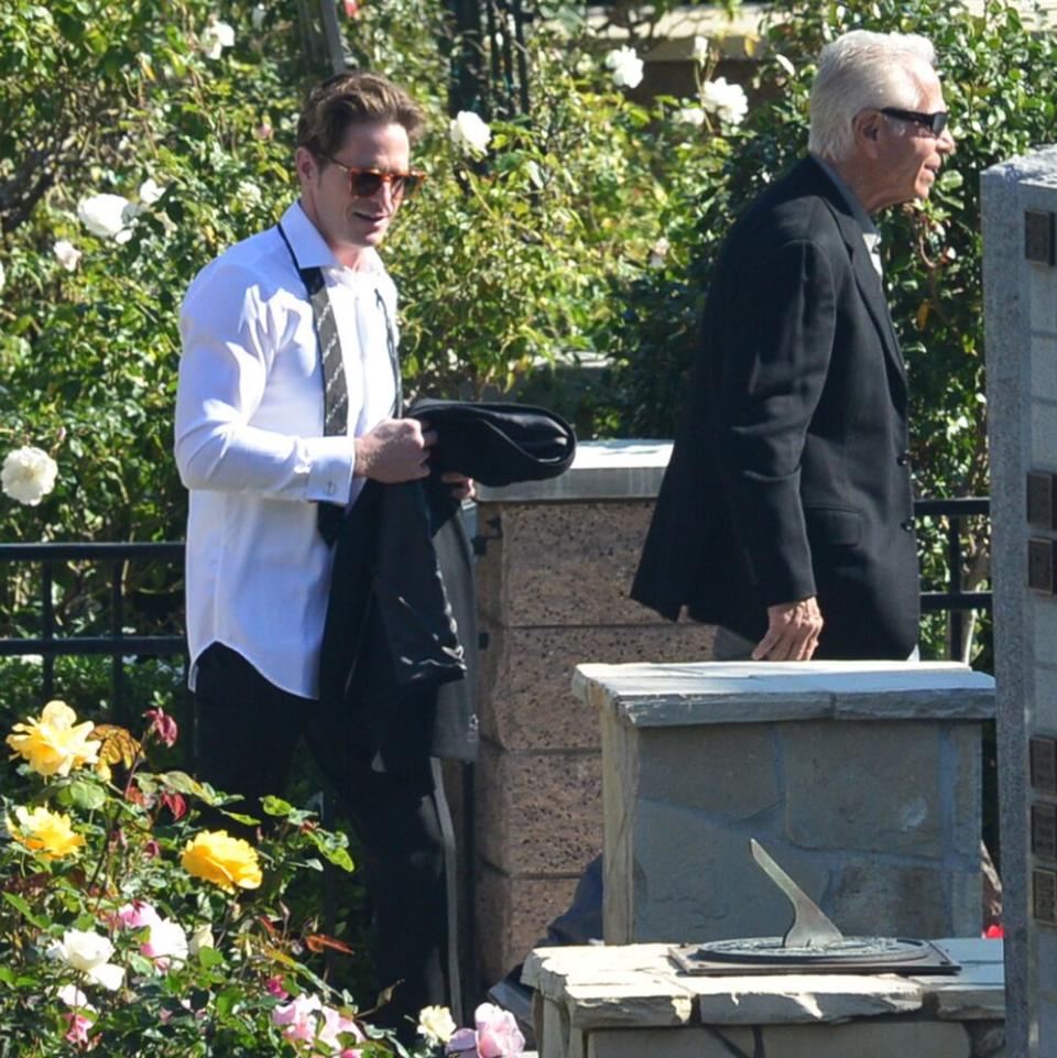 Cameron Douglas arriving at the funeral of his grandfather, Kirk