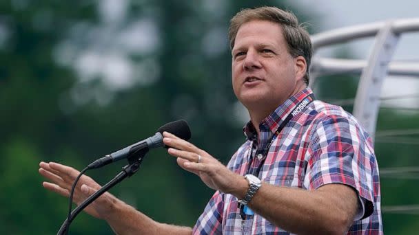 PHOTO: In this July 18, 2021, file photo, New Hampshire Governor Chris Sununu speaks at an auto race in Loudon, N.H. (Charles Krupa/AP, FILE)