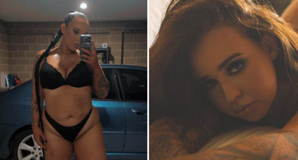 Left, Savannah can be seen taking a mirror picture of herself wearing a black bra and underwear, while on the right is a close up glamour shot of Savannah sporting a smokey eye. 