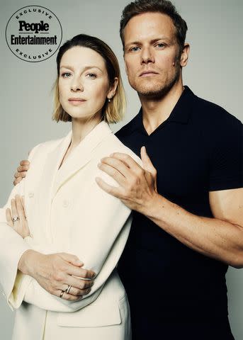 <p>Erik Tanner/Contour by Getty</p> Caitriona Balfe and Sam Heughan