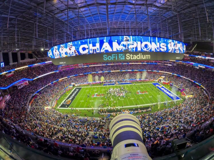 A general view of SoFi Stadium in the final moments of Super Bowl LVI