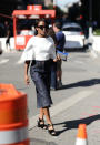 <p>Prescod wore a Cushnie & Ochs top, denim Valentino culottes and too-cool velvet kicks. </p>