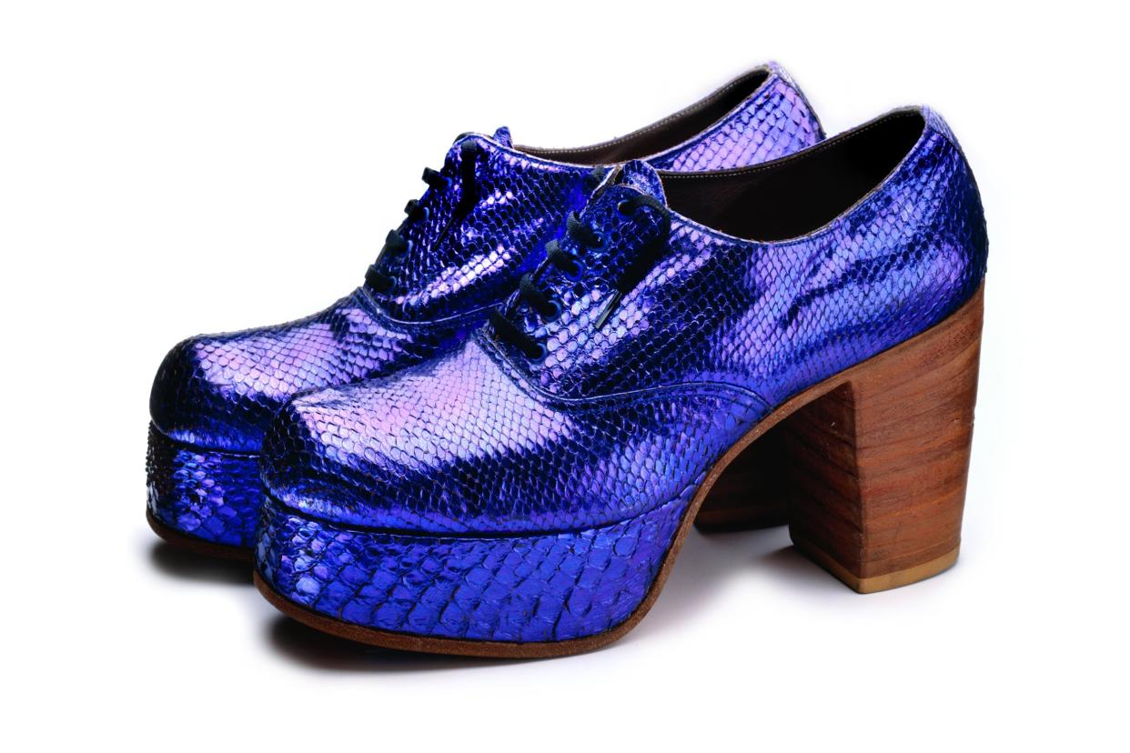 Blue snakeskin platform shoes
