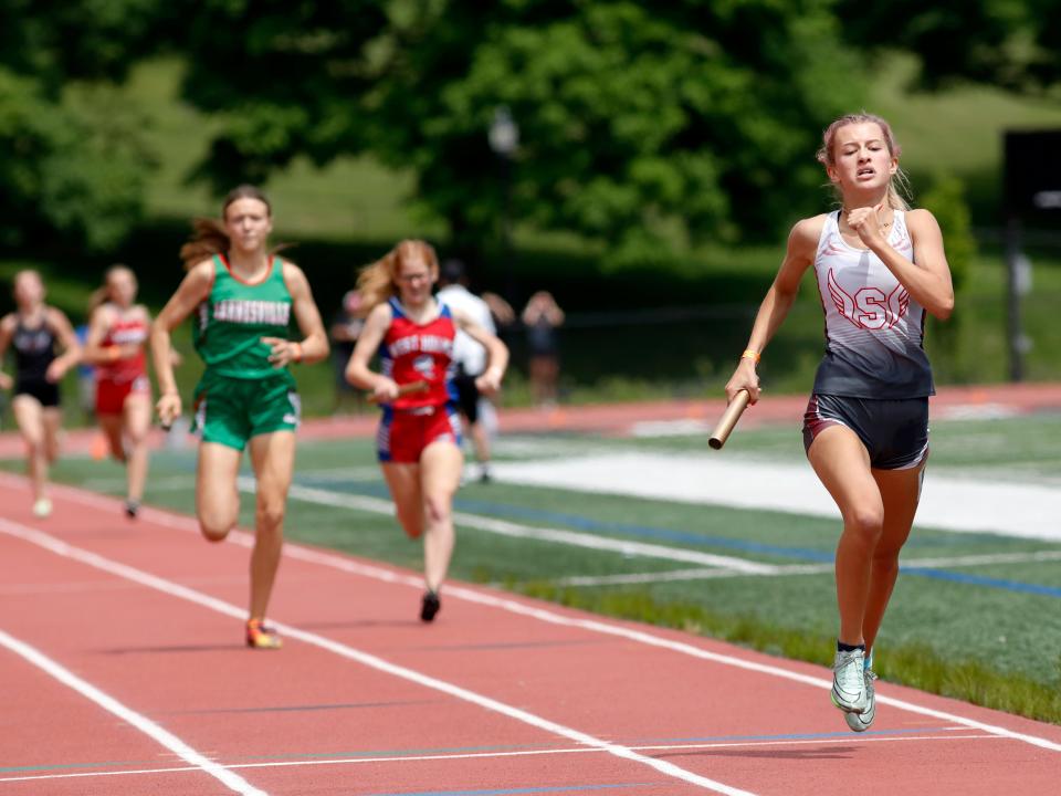 Sheridan's Beckett Strong runs down the final 100 meters en route to a second place finish in the 4x400 relay at the Division II regional track and field meet on Saturday at McConagha Stadium in New Concord. The top four finishers in each event advanced to the state meet, set for Friday and Saturday at Ohio State's Jesse Owens Memorial Stadium in Columbus.