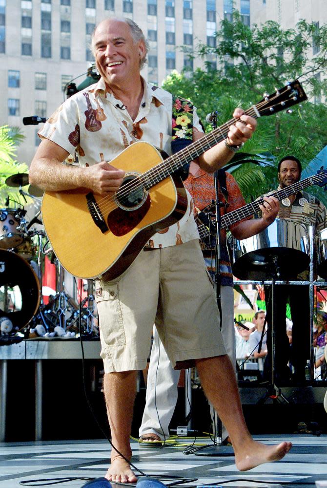 Jimmy Buffett on stage during an outdoor concert in New York, 2001.