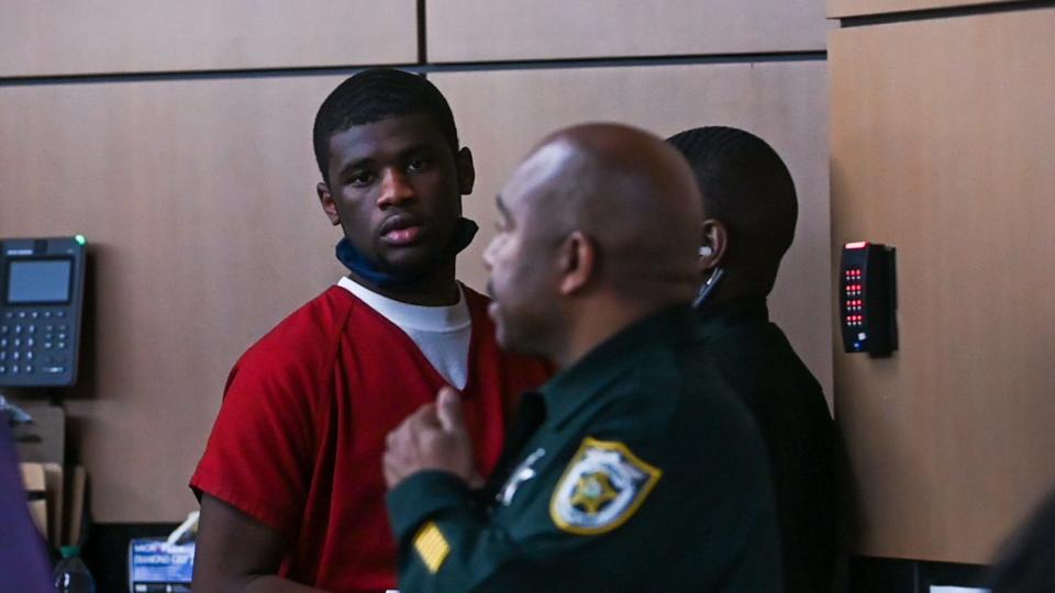 Xavier Lewis, who was found guilty of second-degree murder in a 2021 shooting in Boynton Beach, is seen leaving the courtroom after the end of his sentencing hearing on Wednesday, March 1, 2023, in downtown West Palm Beach, FL.