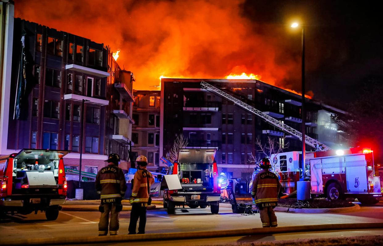 Fire crews battle a fire Feb. 8, 2022, at the Canton Apartments, 6161 N Western Ave. in Oklahoma City.
