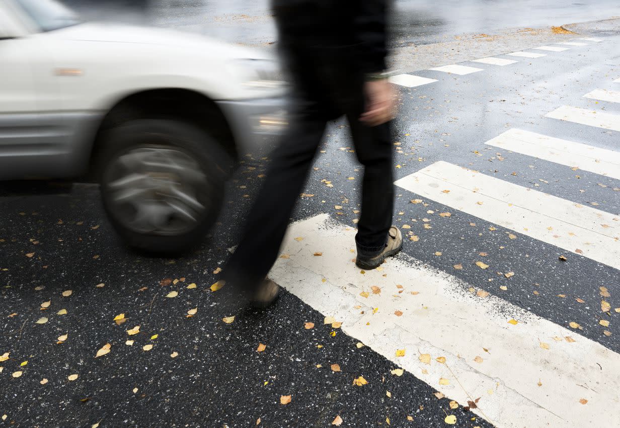 <p>Pedestrians always have the right-of-way in crosswalks, even if there is no flashing light or stop sign. Be sure to come to a complete stop and allow pedestrians to cross safely.<br></p><span class="copyright"> PinkBadger / iStock </span>