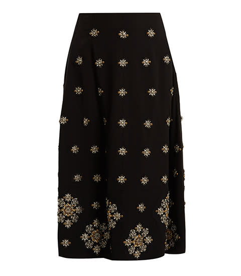 <p><strong>Elizabeth and James</strong> skirt, $955, matchesfashion.com</p><p><a rel="nofollow noopener" href="https://www.matchesfashion.com/us/products/Elizabeth-And-James-Lottie-embellished-cady-midi-skirt--1167486" target="_blank" data-ylk="slk:BUY NOW;elm:context_link;itc:0;sec:content-canvas" class="link ">BUY NOW</a><br></p>