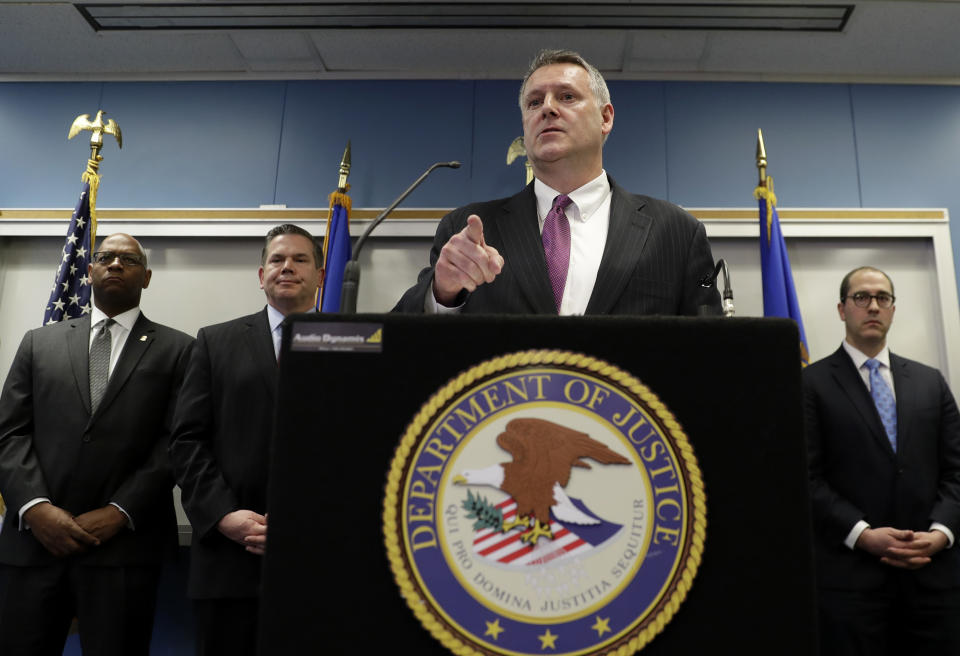 Acting New Jersey U.S. Attorney William E. Fitzpatrick speaks during a news conference announcing corruption charges against Philadelphia District Attorney Seth Williams, Tuesday, March 21, 2017, in Philadelphia. Williams, Philadelphia's top prosecutor, was charged Tuesday with taking more than $160,000 in luxury gifts, Caribbean trips and cash, often in exchange for official favors that included help with a court case, according to a bribery and extortion indictment unsealed Tuesday. (AP Photo/Matt Slocum)