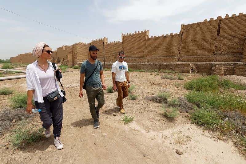 Anna Nikolaevna, 38, a Russian national, and Jacob Nemec, 29, an American national, during a tour in the ancient city of Babylon