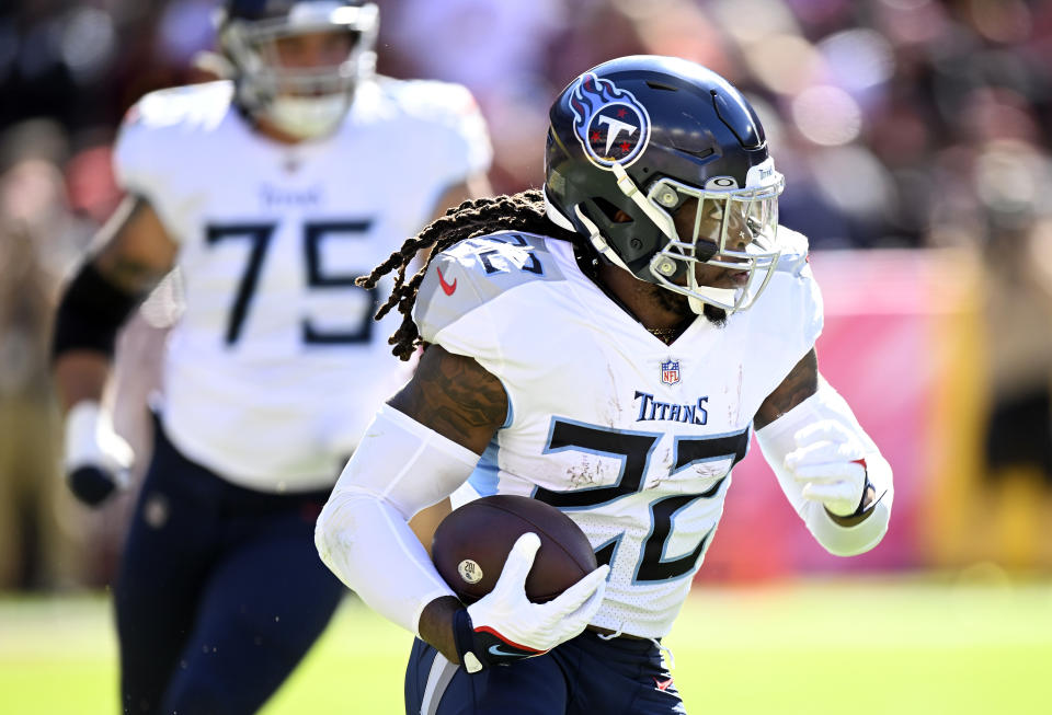 Derrick Henry #22 of the Tennessee Titans is a fantasy superstar