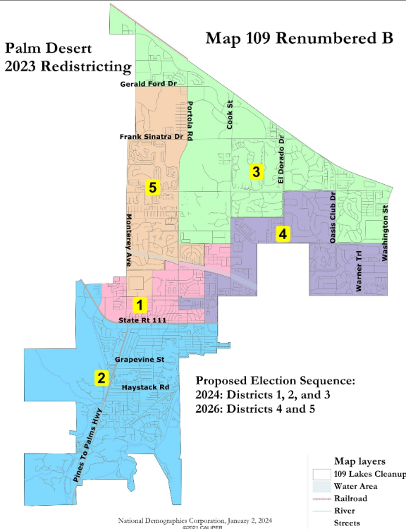 The new Palm Desert City Council district map.