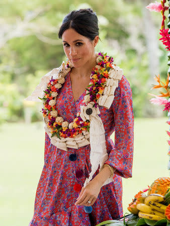 Meghan, Duchess of Sussex, attends a morning tea reception at the British High Commissioner’s Residence on October 24, 2018 in Suva, Fiji. Samir Hussein/Pool via REUTERS /Pool via REUTERS