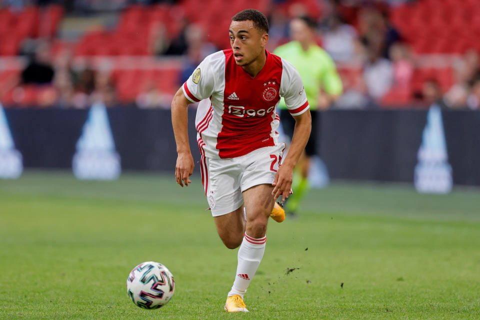 USMNT fullback Sergiño Dest is reportedly heading to Barcelona from Ajax. (Photo by Erwin Spek/Soccrates/Getty Images)