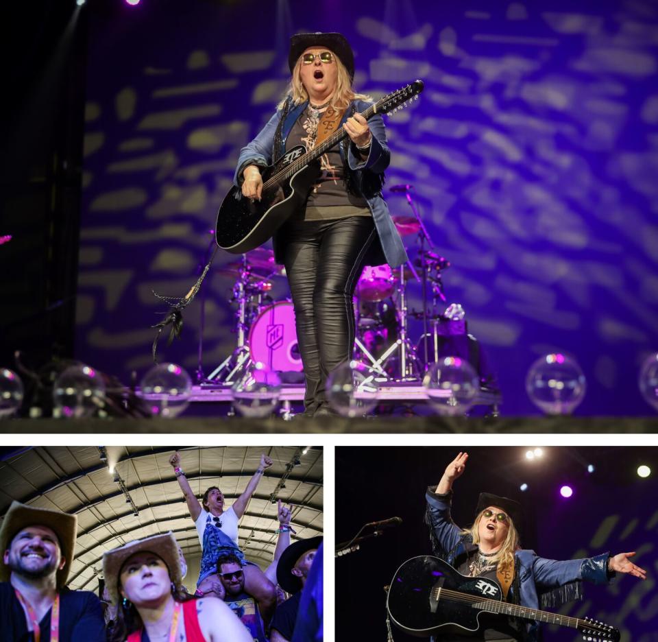 Melissa Etheridge performs on the Palomino Stage on the first day of Stagecoach 2023.