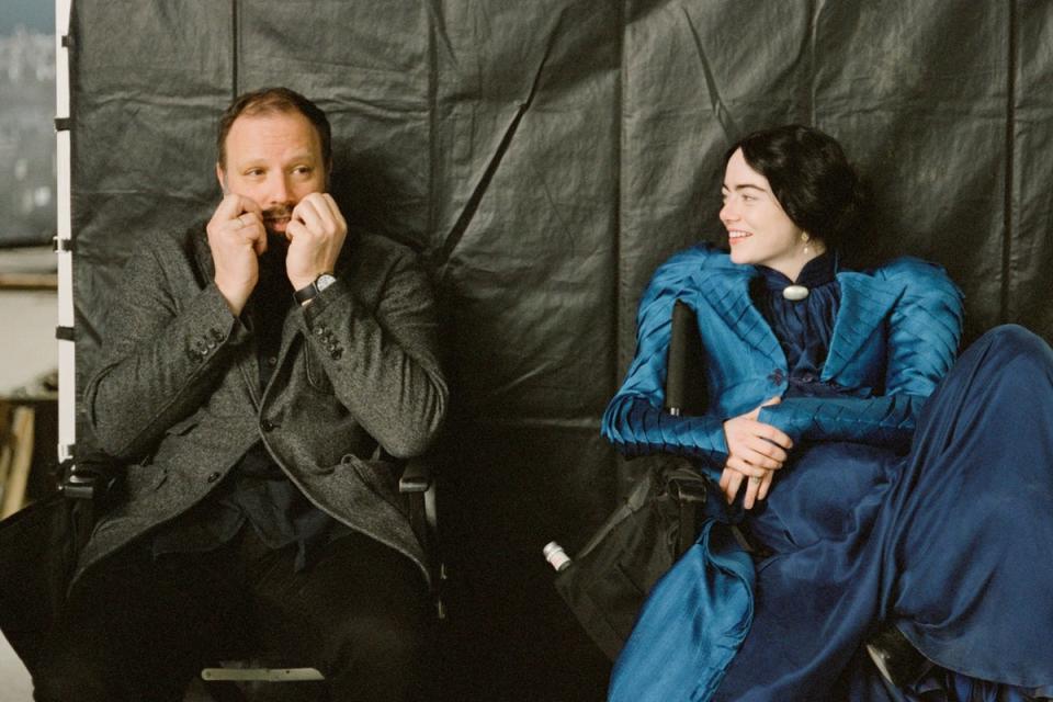 Weird science: Lanthimos and Emma Stone on the set of ‘Poor Things' (Searchlight)