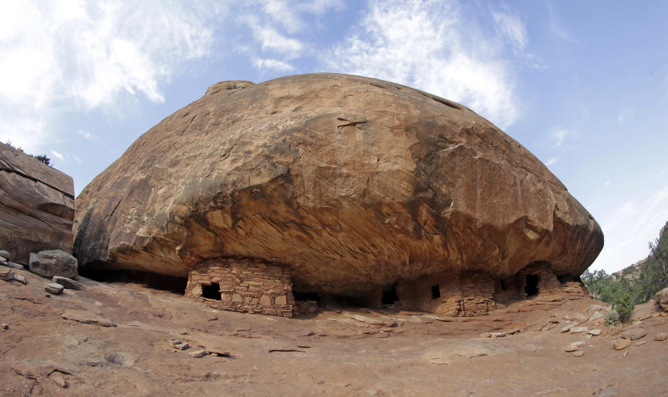 FILE - The "House on Fire" ruins in Mule Canyon, which is part of Bears Ears National Monument, near Blanding, Utah, is seen June 22, 2016. Federal officials and tribal nations have formally reestablished a commission to jointly govern the Bears Ears National Monument in Utah. (AP Photo/Rick Bowmer, File)