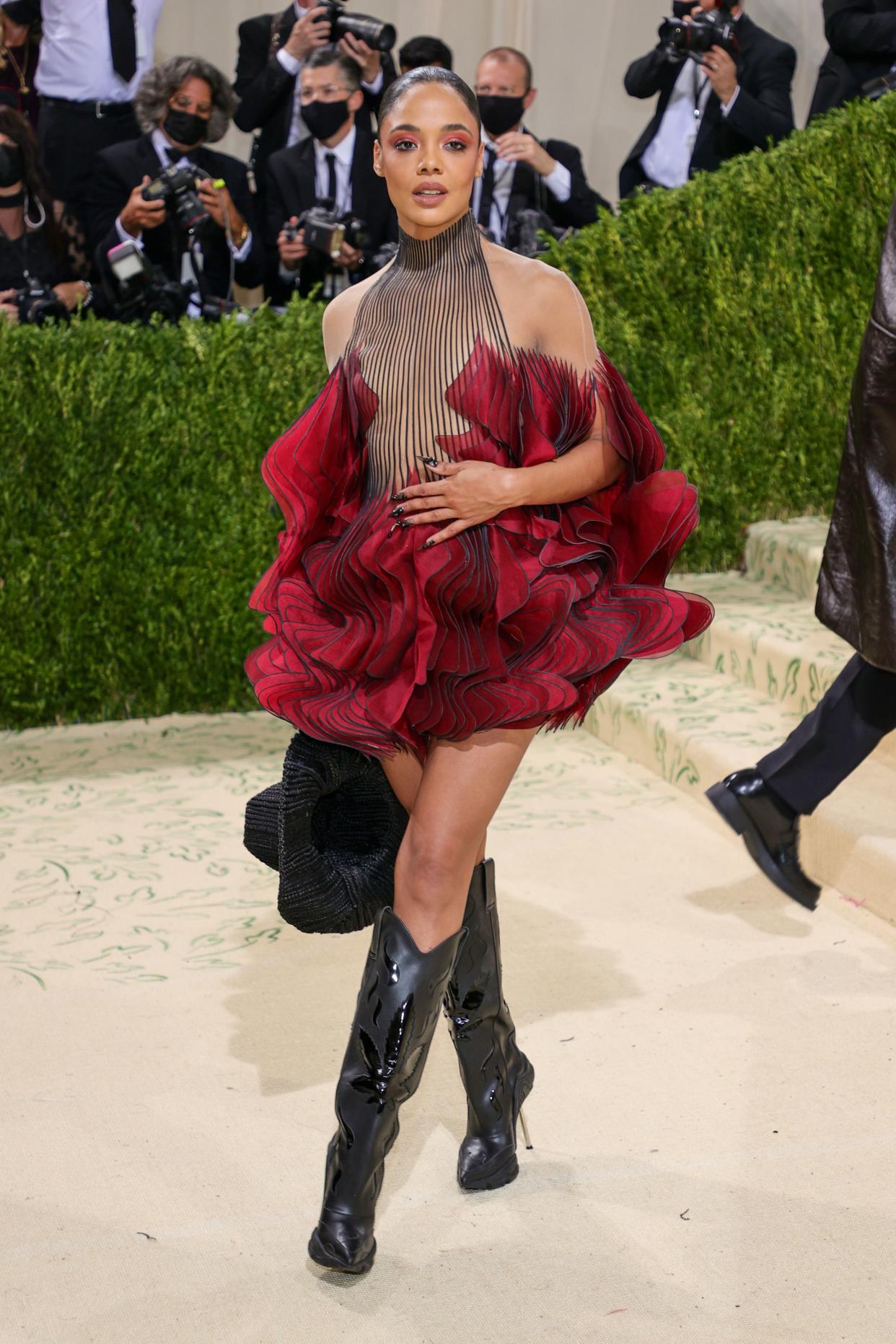Tessa Thompson attends The 2021 Met Gala Celebrating In America: A Lexicon Of Fashion at Metropolitan Museum of Art on Sept. 13, 2021 in New York.