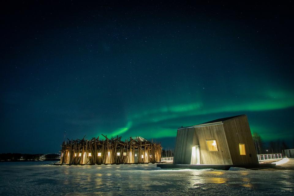 The hotel under the northern lights.