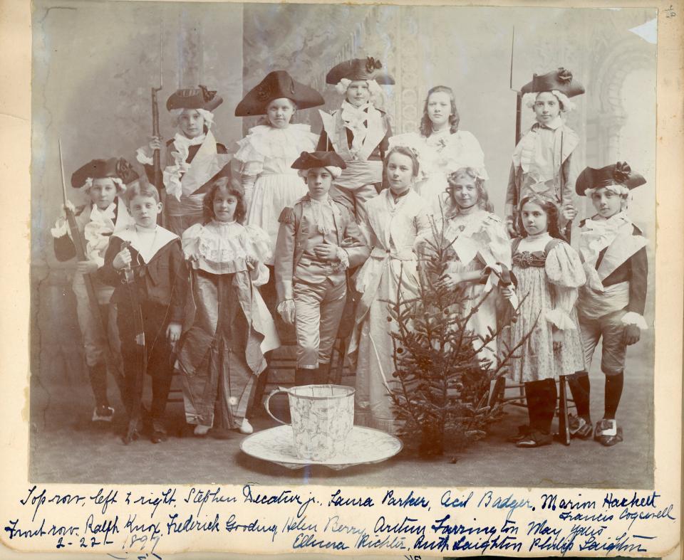 Marion Hackett, whose father Wallace served as Portsmouth mayor in 1907–1908, is shown as a child (back row, second from right) celebrating President George Washington’s birthday.