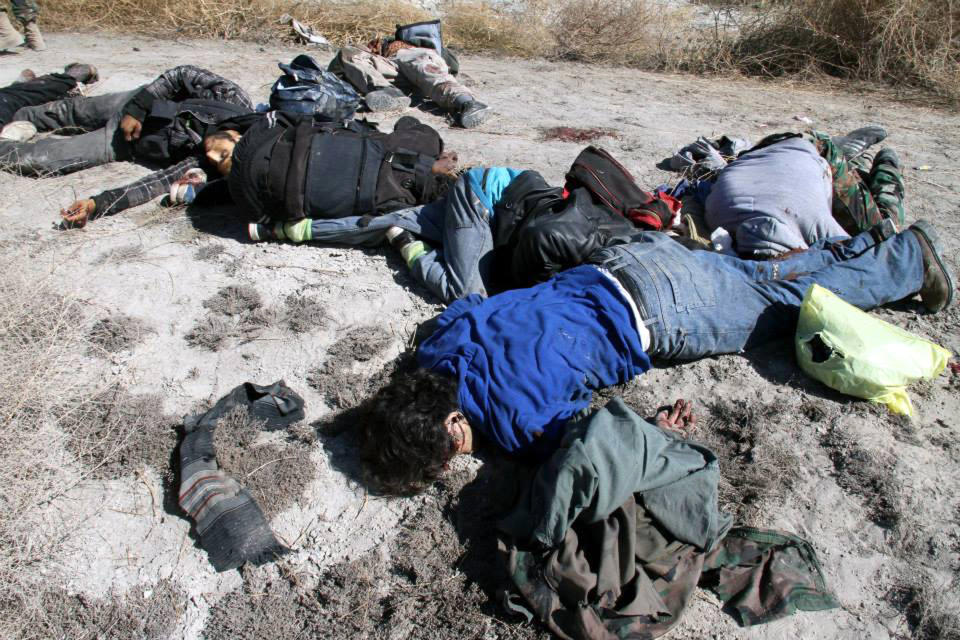 This photo released by the Syrian official news agency SANA, shows dead bodies of Syrian rebels south of Damascus, Syria, Wednesday, Feb. 26, 2014. Syrian army troops killed scores of rebels Wednesday state media reported, a major attack targeting mostly al-Qaida-linked fighters as part of a government effort to secure the capital.(AP Photo/SANA)