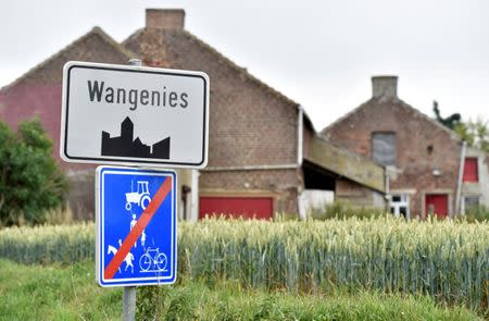 A road sign is seen at the entrance of Wangenies, Belgium June 27, 2017. REUTERS/Eric Vidal