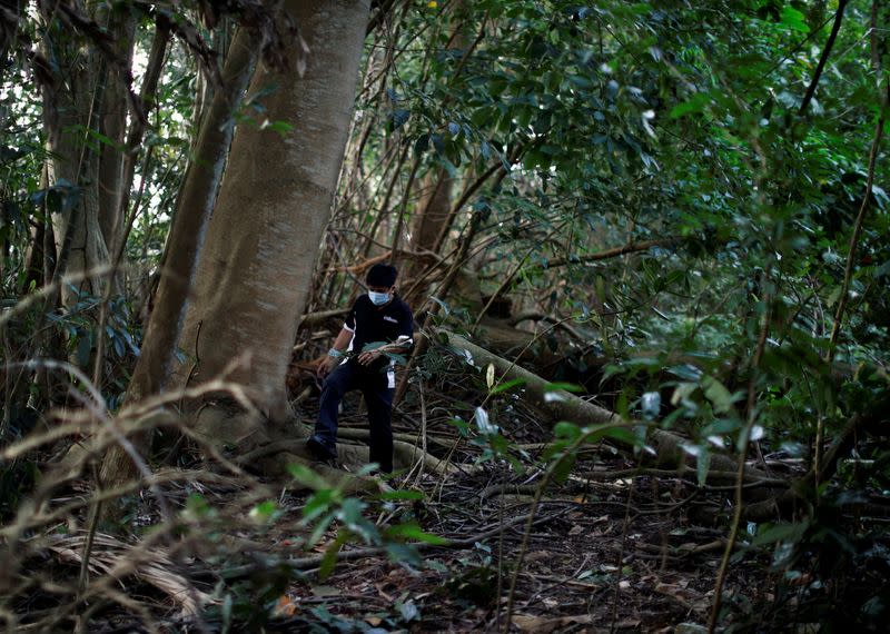 Paranormal investigator Charles Goh looks for signs of former settlements in a jungle in Singapore