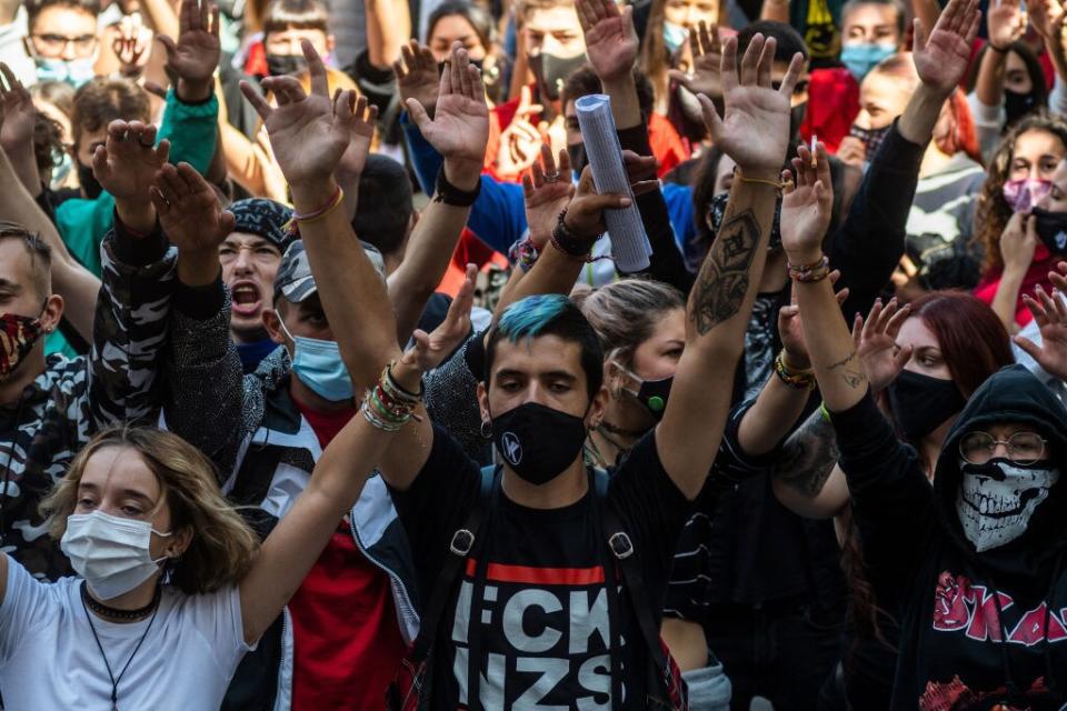 A protest against lockdown restrictions in Madrid - getty