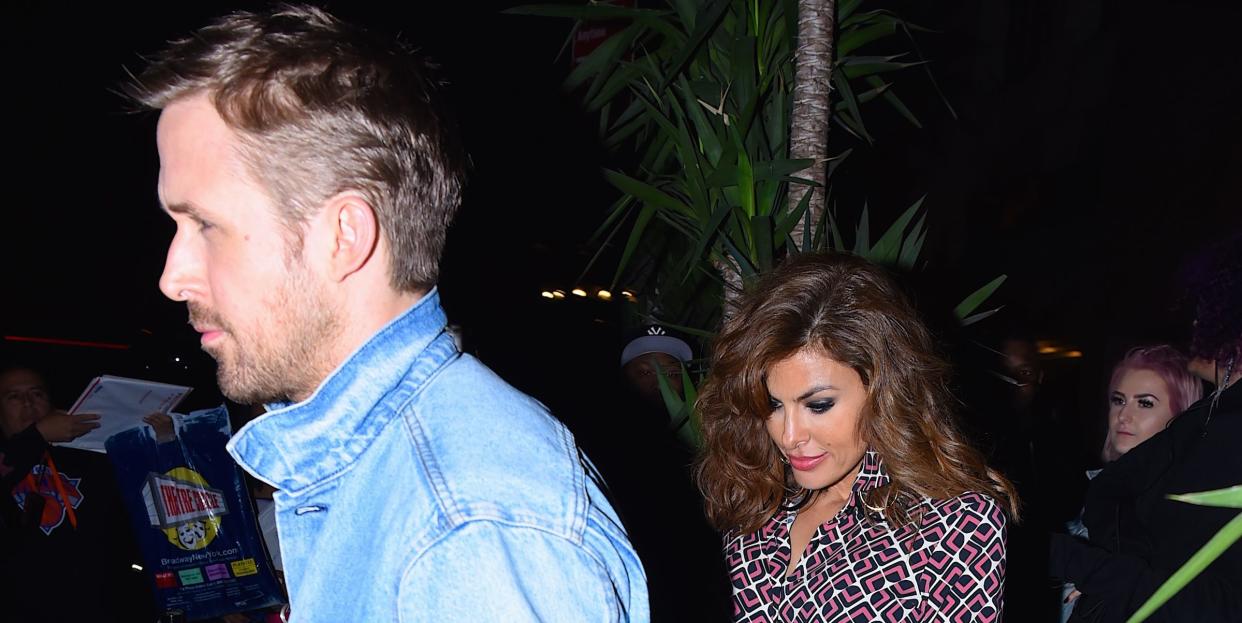 new york, ny   september 30  ryan gosling and eva mendes seen at tao restaurant for snl after party on  september 30, 2017 in new york city  photo by robert kamaugc images